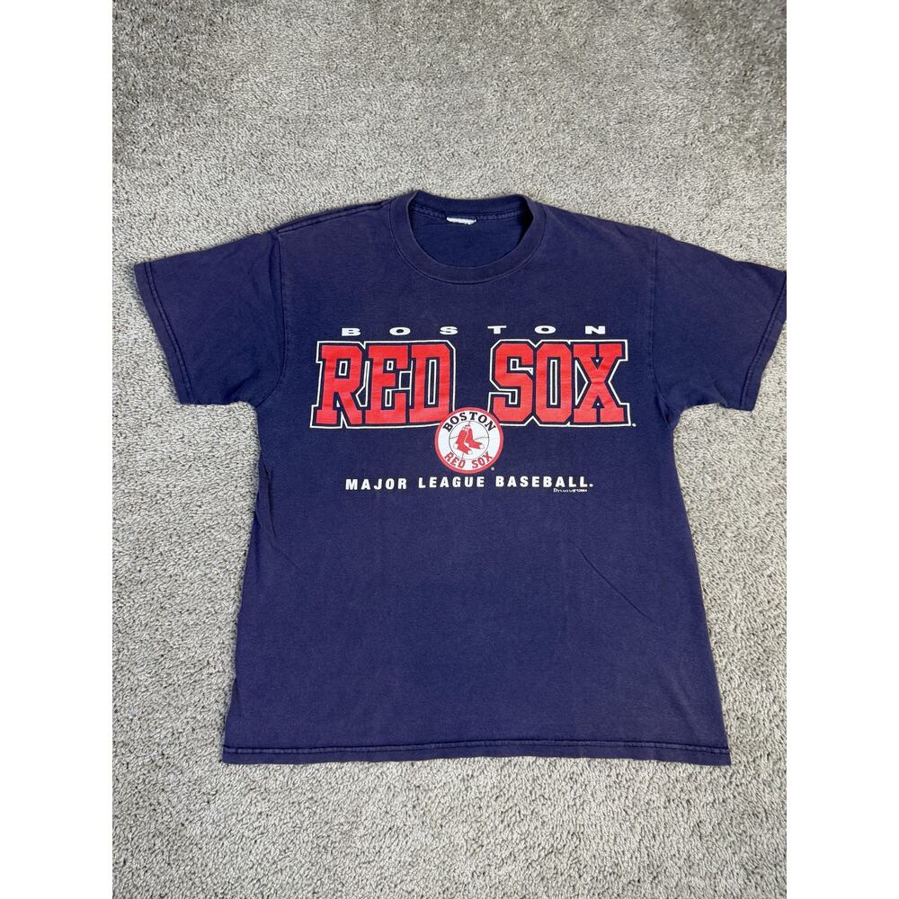 Vintage Boston Red Sox Shirt Mens L Blue MLB Baseball Dynasty Short Sleeve